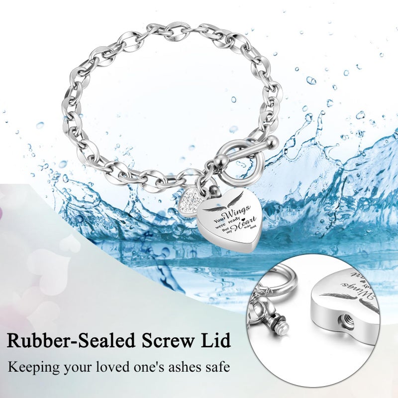 abooxiu Urn Bracelet for Ashes Heart Cremation Bracelets for Ashes Stainless Steel Cremation Jewelry Ash Bracelet Memorial Urn Jewelry Ash Holder Link Chain Toggle Clasp for Men Women - Image 5