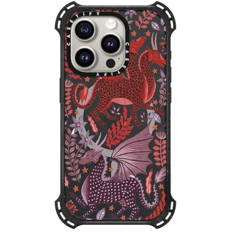 Casetify Bounce iPhone 15 Pro Case 【6X Military Grade Drop Tested / 21.3ft Drop Protection/Compatible with Magsafe】 - Red Dragon Mythical Magic - Triple Black - Image 1