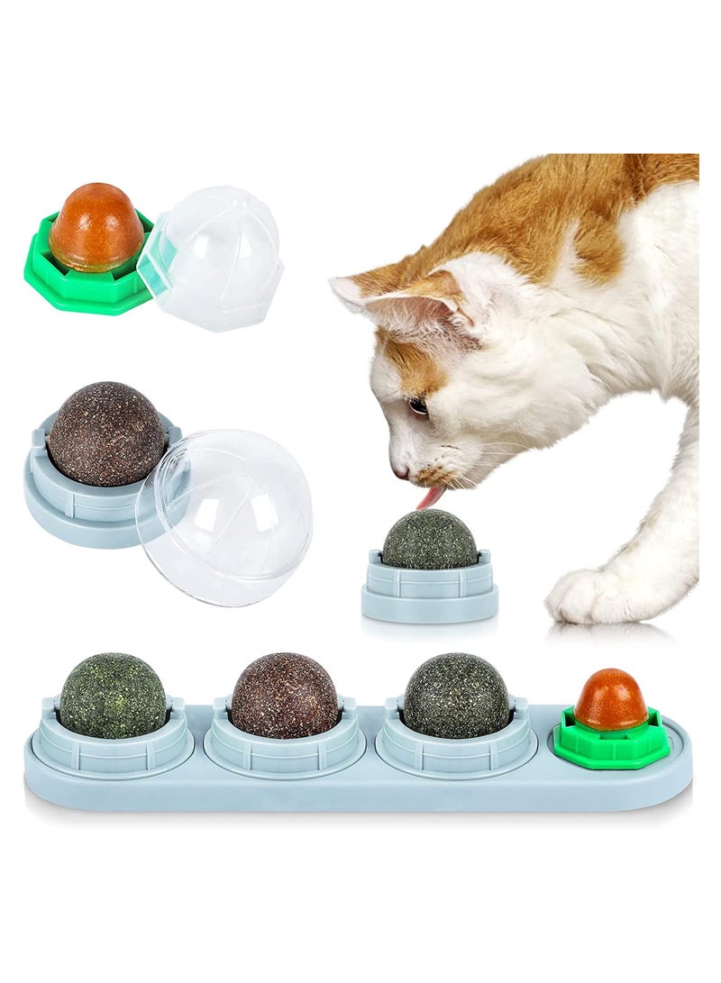 SOLARAE Catnip Ball Toy Natural Edible Snacks Rotatable Licking Treats Stick-on Wall for Cat Indoor Cats Kitten Kitty Chewing Cleaning Teeth - Image 1