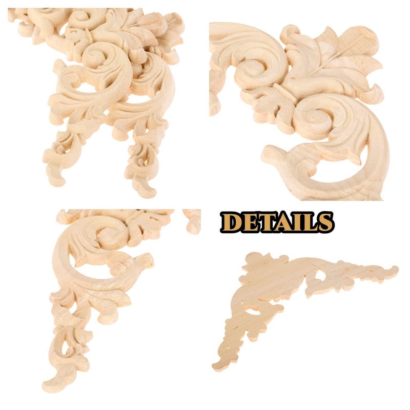 موكسام Muxsam 4 عبوة الخشب زين الخشب onlay غير مصممة خشبية منحوتة شارات الشحوم المنحوتات الرجعية للبور خزانة الباب سرير الجدار مرآة خزانة خزانة خزانة 8x8cm/3.15x3.15in - Image 2