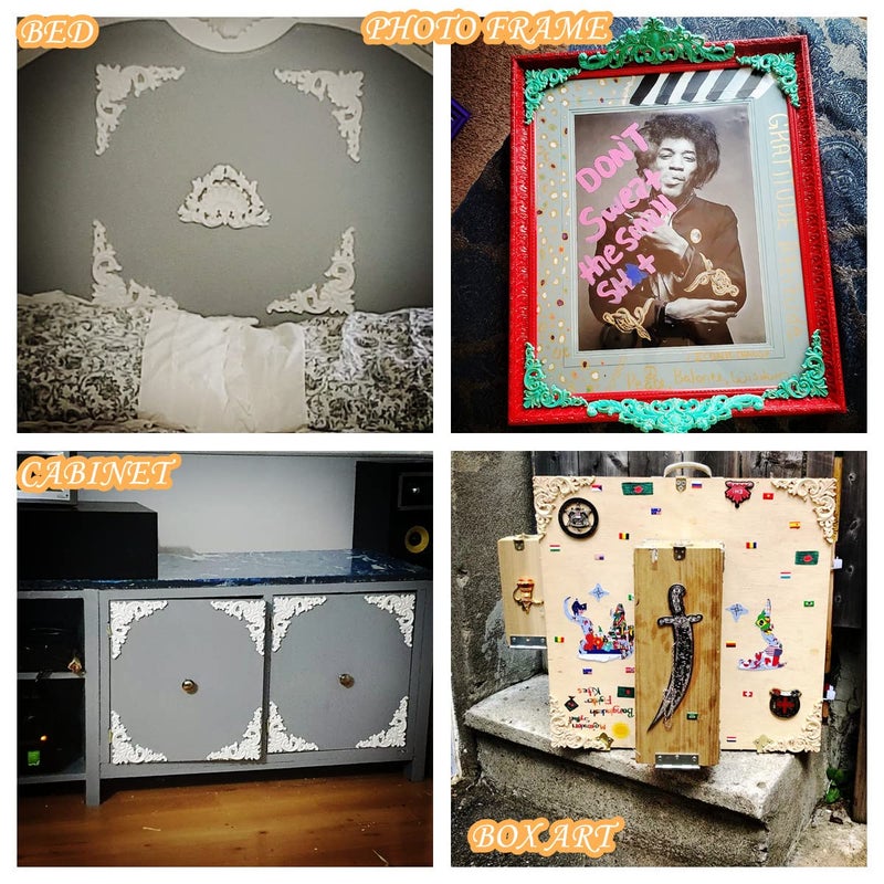 موكسام Muxsam 4 عبوة الخشب زين الخشب onlay غير مصممة خشبية منحوتة شارات الشحوم المنحوتات الرجعية للبور خزانة الباب سرير الجدار مرآة خزانة خزانة خزانة 8x8cm/3.15x3.15in - Image 3