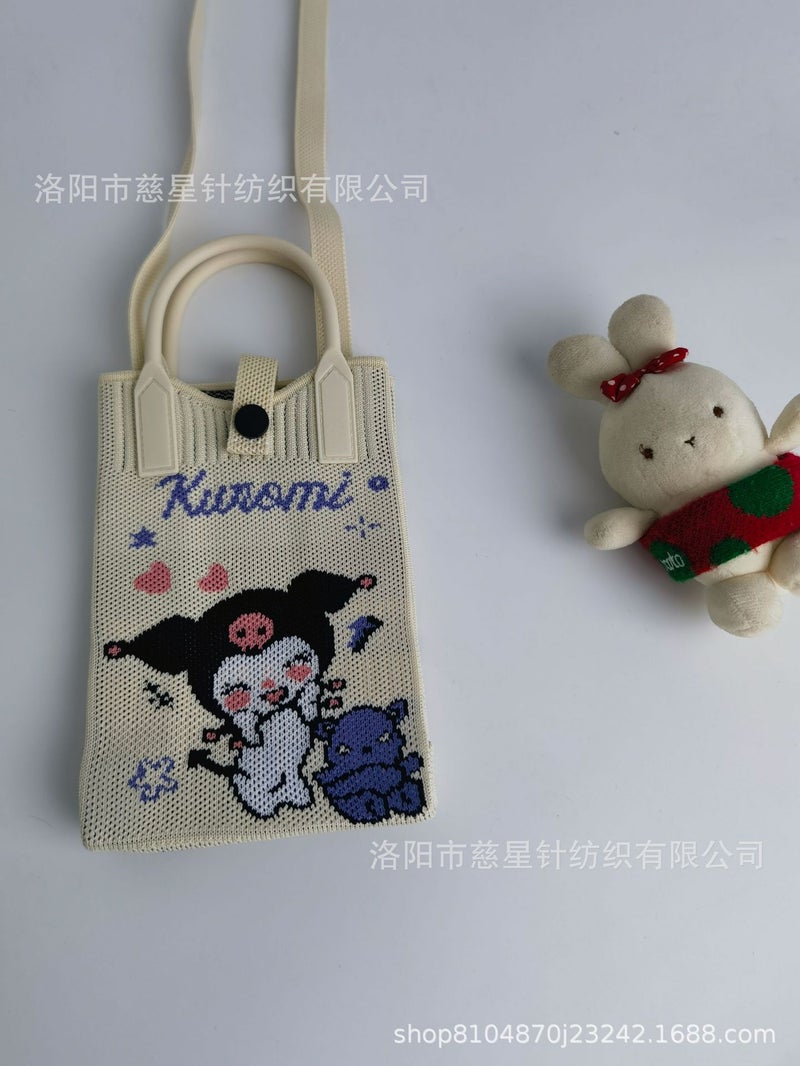 2025 Autumn New Style Girl'S Heart-Shaped Handbag For Carrying Mobile Phones, Knitted Crossbody Bag, Portable Textured Small Handbag - Image 1