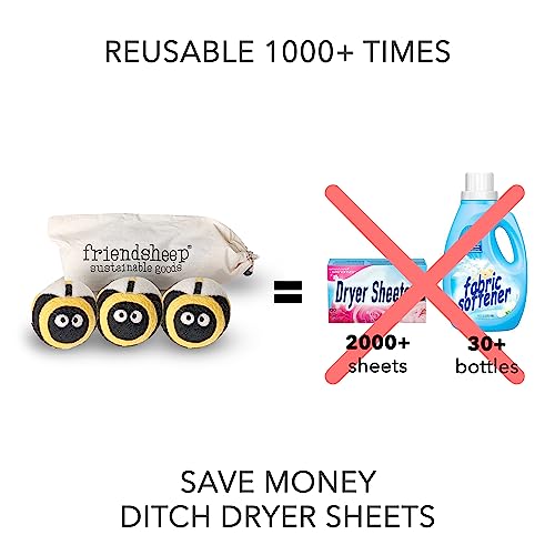 Friendsheep Wool Dryer Balls, Organic Reusable Fabric Softener Alternative for Laundry, Handmade, Fair Trade, Hypoallergenic, Eco-Friendly, Plastic-Free (3 Pack XL – Honey Bee) - Image 3