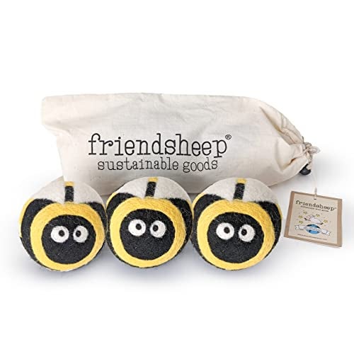 Friendsheep Wool Dryer Balls, Organic Reusable Fabric Softener Alternative for Laundry, Handmade, Fair Trade, Hypoallergenic, Eco-Friendly, Plastic-Free (3 Pack XL – Honey Bee) - Image 1