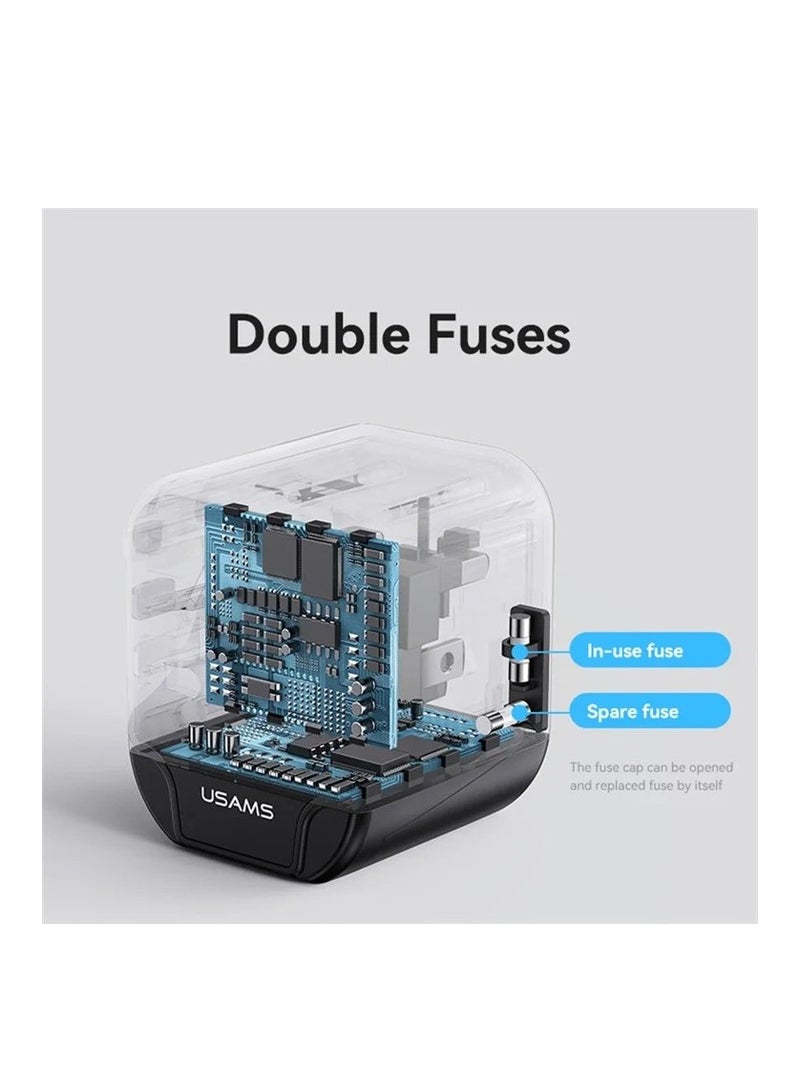 Usams شاحن سفر عالمي USAMS US-CC173 T55 12 وات بمنفذ USB مزدوج ومحول قابس الولايات المتحدة / أستراليا / الاتحاد الأوروبي / المملكة المتحدة - Image 3