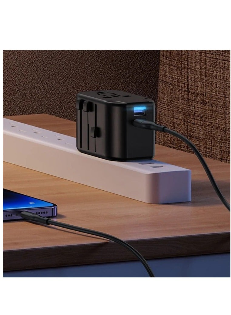 Usams شاحن سفر عالمي USAMS US-CC173 T55 12 وات بمنفذ USB مزدوج ومحول قابس الولايات المتحدة / أستراليا / الاتحاد الأوروبي / المملكة المتحدة - Image 4