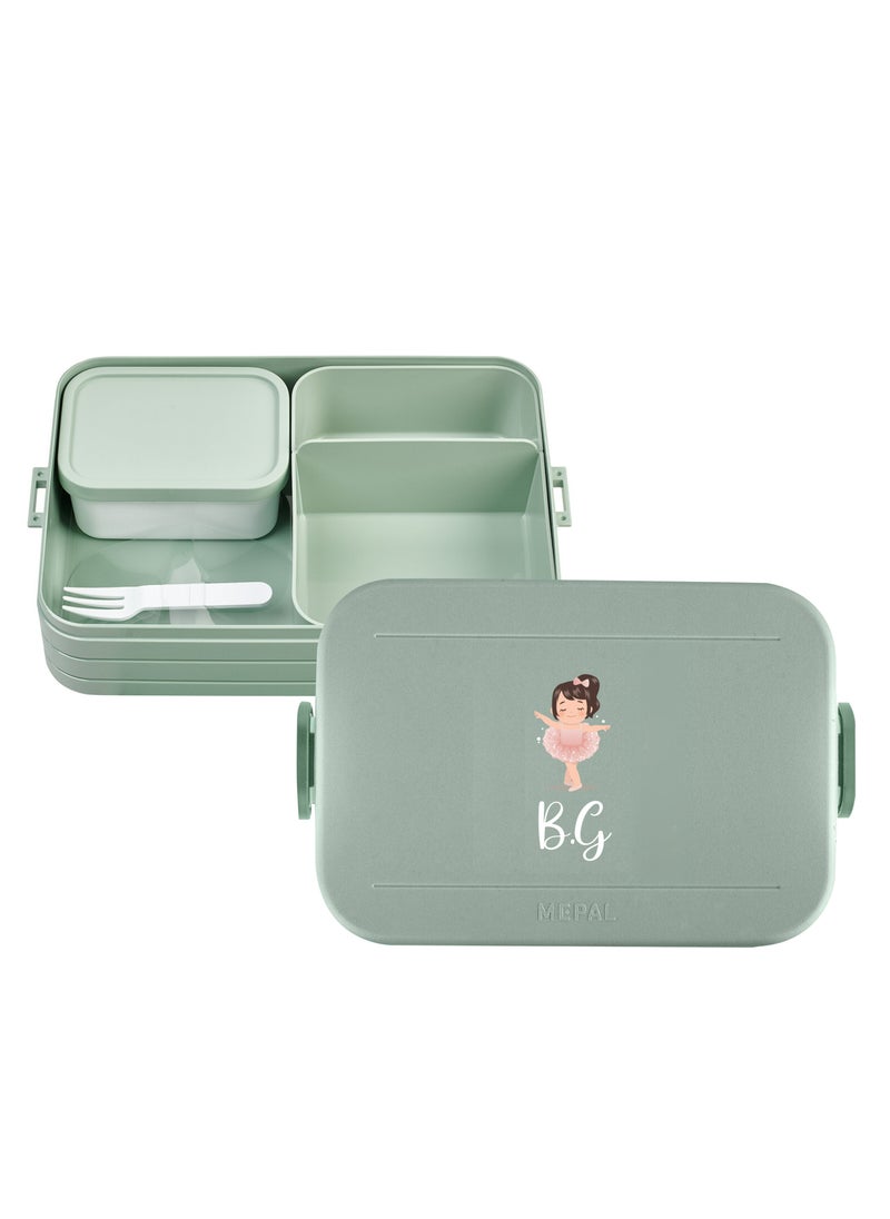 Share the Love - Large Personalised Cute pink ballerina girl Design Lunch Box- Nordic sage - Image 1