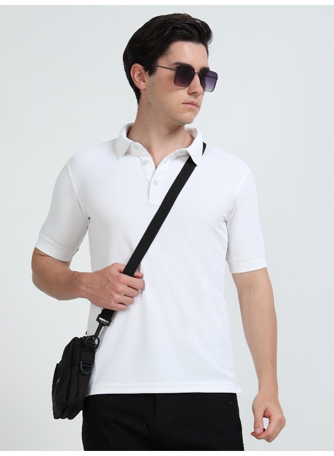 QUCO Men's White Dryfit Polo T-Shirt - Image 1