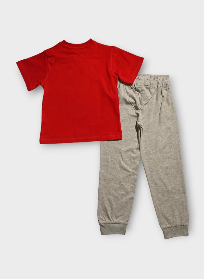 ميكي زي ميكي ماوس للأطفال، تي شيرت أحمر بطباعة وجه ميكي، بيجامة رمادية مع طباعة ميكي بيكينج، طقم من قطعتين - Image 3