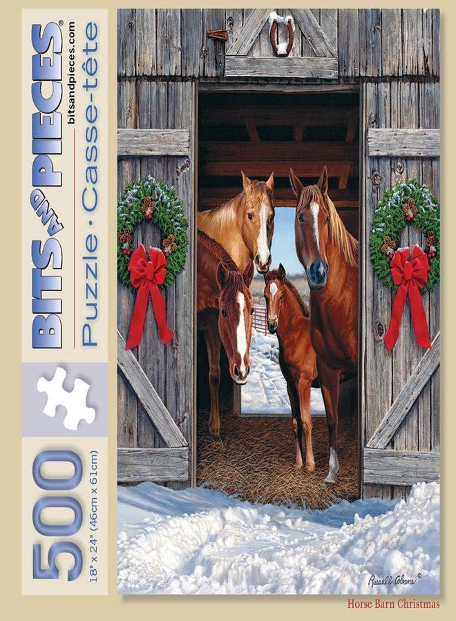 Bits and Pieces – Horse Barn Christmas Jigsaw Puzzle for Adults – Winter Holiday Farm Scene Puzzle by Artist Russell Cobane – Festive Horse Barn (500 Piece Puzzle 18" x 24") - Image 1