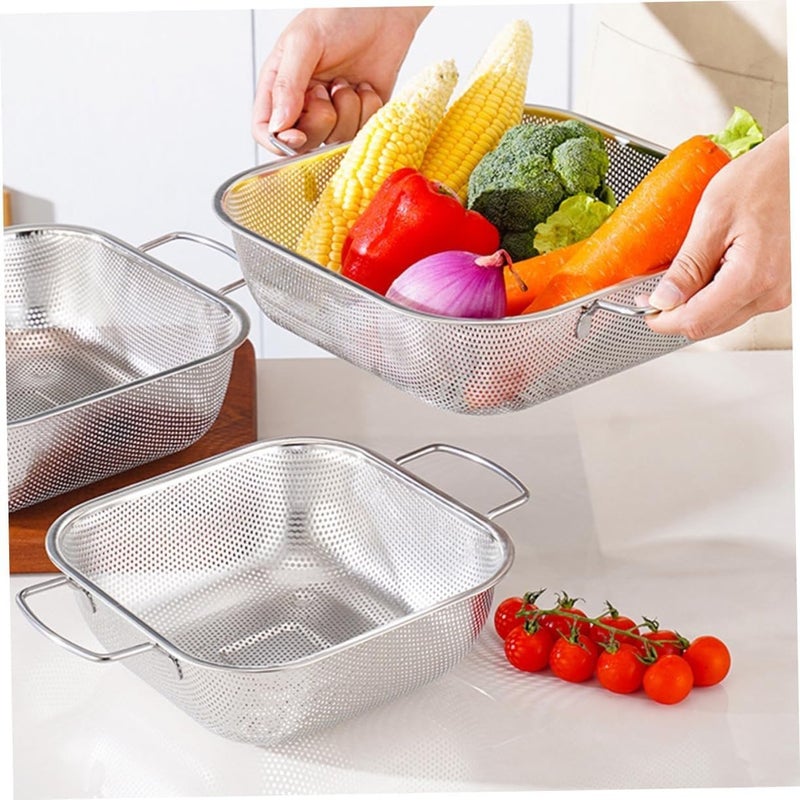 HaRvic HaRvic Stainless Steel Rice Washing Baskets Strainer Drainer with Handle Vegetable Fruit Noodles Pasta Beans Grains Washing Drainer Basket  - Image 2