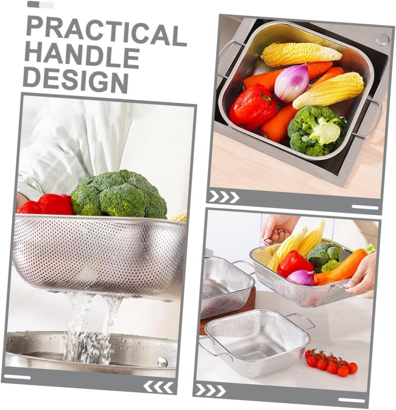 HaRvic HaRvic Stainless Steel Rice Washing Baskets Strainer Drainer with Handle Vegetable Fruit Noodles Pasta Beans Grains Washing Drainer Basket  - Image 3