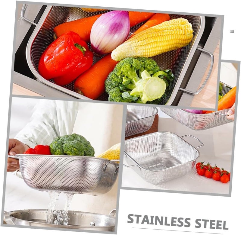 HaRvic HaRvic Stainless Steel Rice Washing Baskets Strainer Drainer with Handle Vegetable Fruit Noodles Pasta Beans Grains Washing Drainer Basket  - Image 4