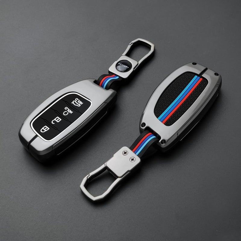 Keycept Metal key cover Compatible for Hyun-dai Cre-ta, Venue, i20, Alcazar, N Line, Creta EV 4 Button Smart Key with Keychain (Short Keychain). - Image 3
