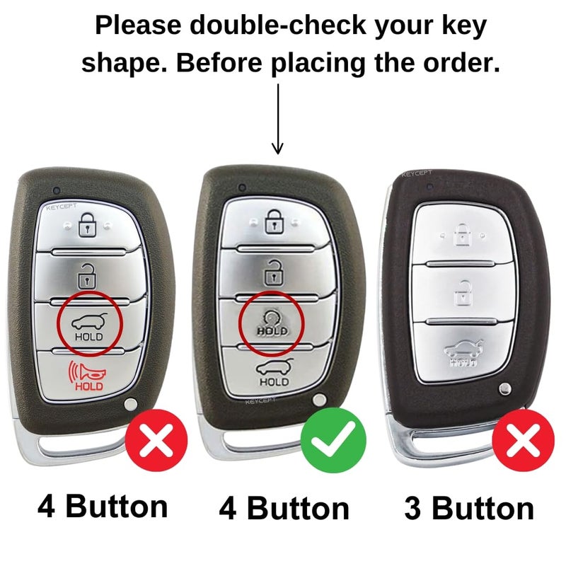 Keycept Metal key cover Compatible for Hyun-dai Cre-ta, Venue, i20, Alcazar, N Line, Creta EV 4 Button Smart Key with Keychain (Short Keychain). - Image 2