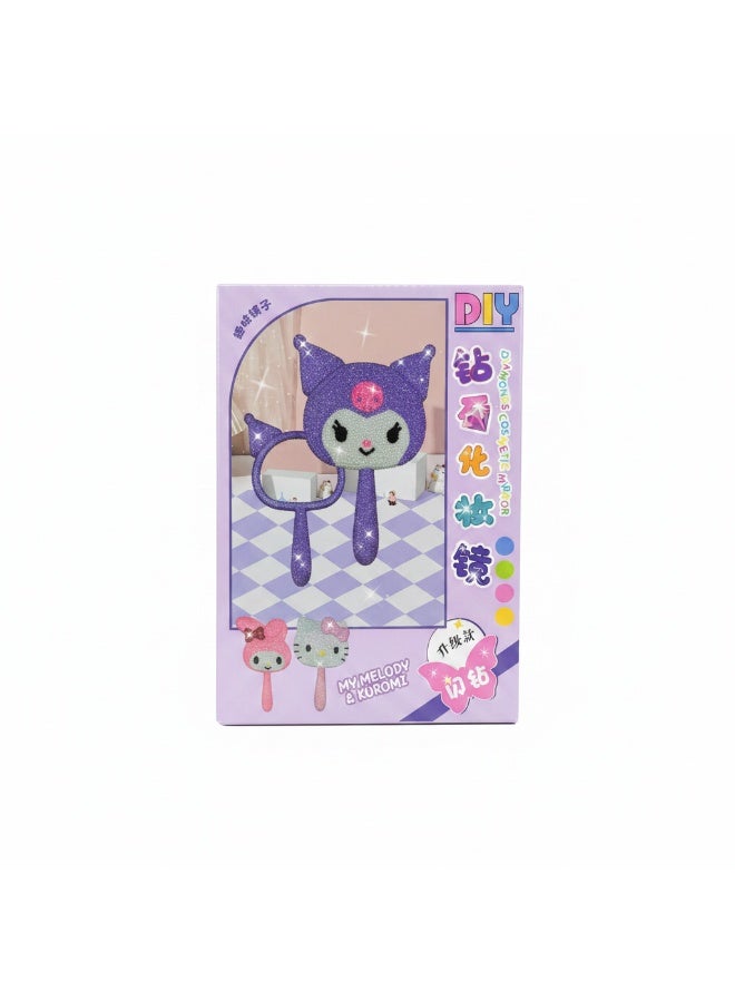 Kuromi Theme Diamond Studded Hand Makeup Mirror for Girls