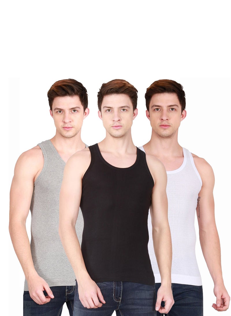 Lux Athletic Men Vest - Sleeveless Undershirts, Pack of 3, Comfortable Cotton (Multicolor)  - Image 1