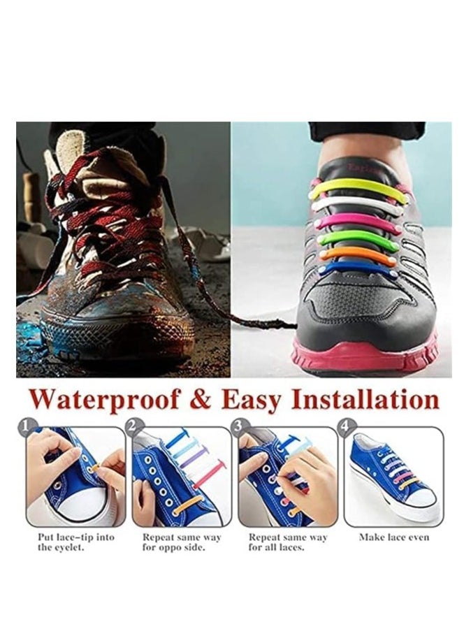 Reko - Lazy Tying-Free Elastic Shoelaces, 16 Pcs Plastic Water proof No Tie Shoe Laces for Sneakers, Laces Special No Tie Rubber for Kids and Adults - Image 1