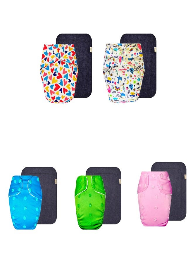 حفاضات قماشية فاخرة من دمبلدو مع حشوة رمادية (عبوة من 5) | مضادة للحساسية | قابلة لإعادة الاستخدام والغسل | سهلة التنظيف | مثالية للأطفال الصغار | من 3 أشهر إلى 3 سنوات | للجنسين - Image 1