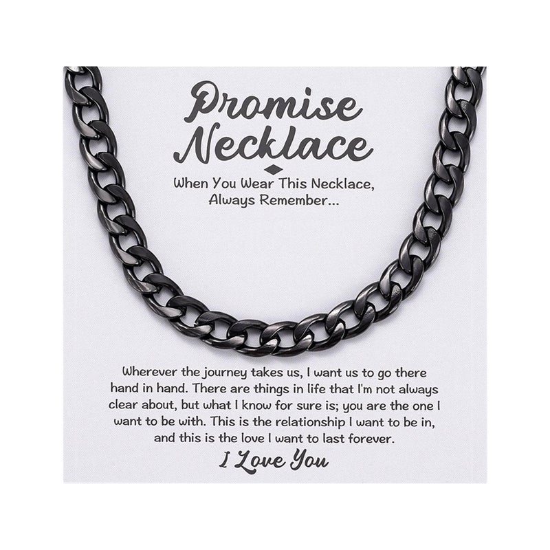 MIXJOY Promise Cuban Chain Necklace, Mens 7mm Thick Cuban Link Chain Necklace Sentimental Gift for Husband, Boyfriend, Fiance, I Love You Gift Ideas for Birthday Anniversary - Image 1