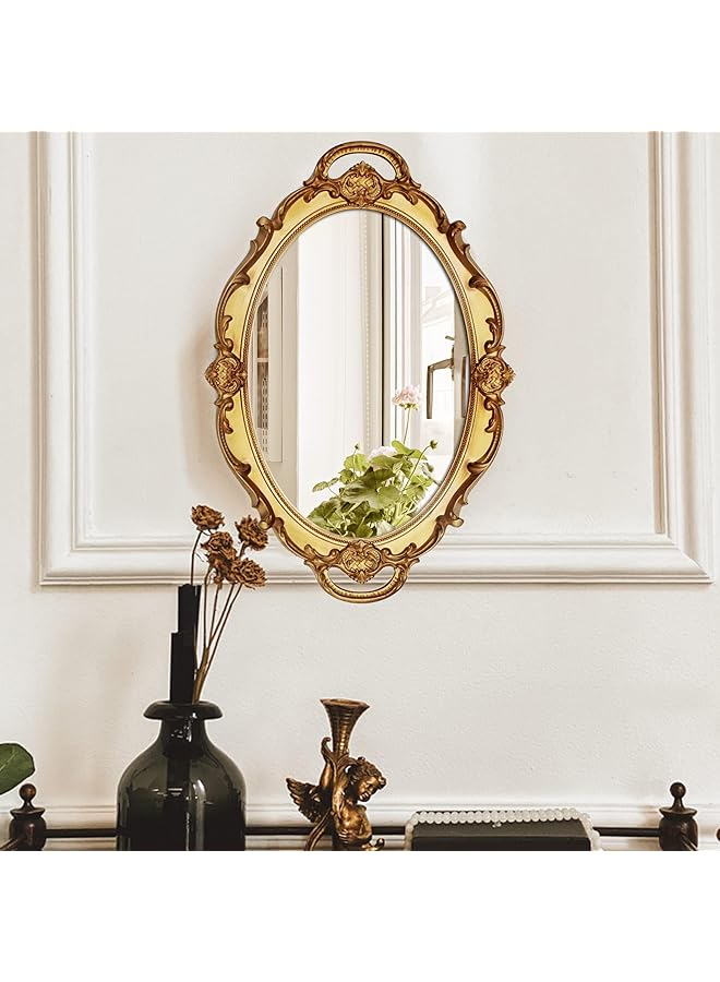 erorex Oval Antique Decorative Wall Mirror Vintage Hanging Mirror Living Room Dresser Decor Wall Mounted Mirror Elegant European Wall Hanging Dressing Mirror Decor For Bathroom Bedroom - Image 3