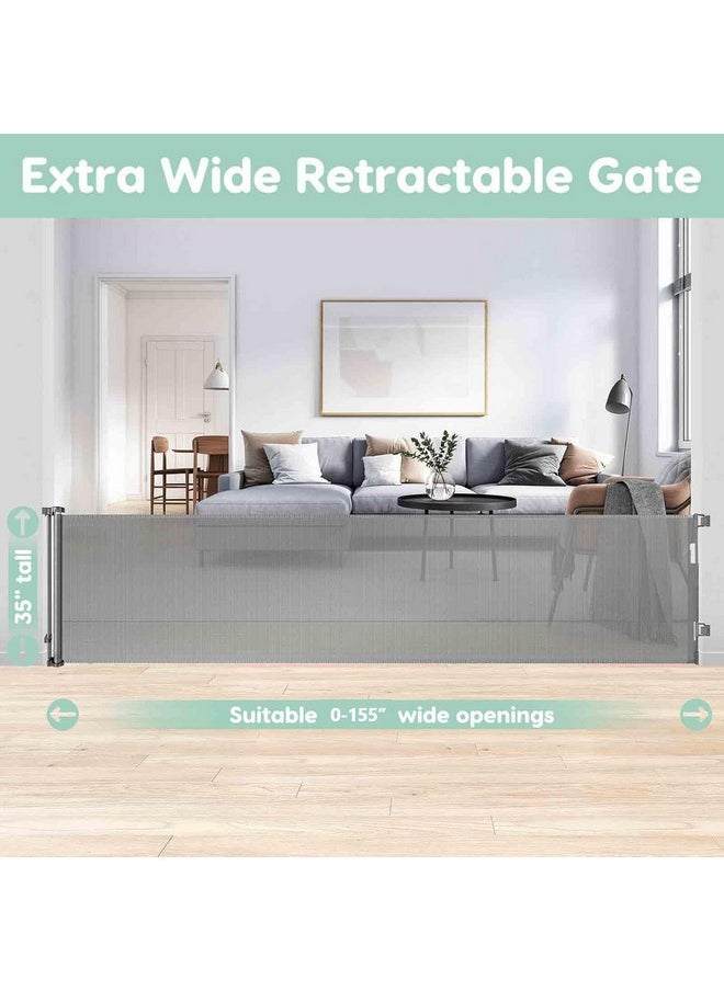 BETERTEK 155 Inch Anti-Climb Extra Wide Baby Gate Retractable Baby Gates Extra Wide Pet Gates for Large Openings Prevent Kid/Pet from Getting Through 12.9ft Long Dog Gate Indoor Doorway Scratch-Resistant, Gray  - Image 1