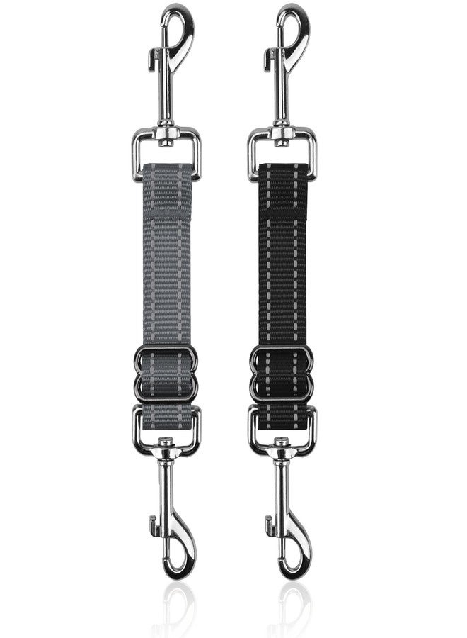 YUEPET Dog Safety Collar Clips 2 Pack Adjustable Prong Backup Clips Reflective Double Ended Backup Clasp Leash Connector for Dog Harness to Collar Safety Clip(Grey+Black) - Image 1