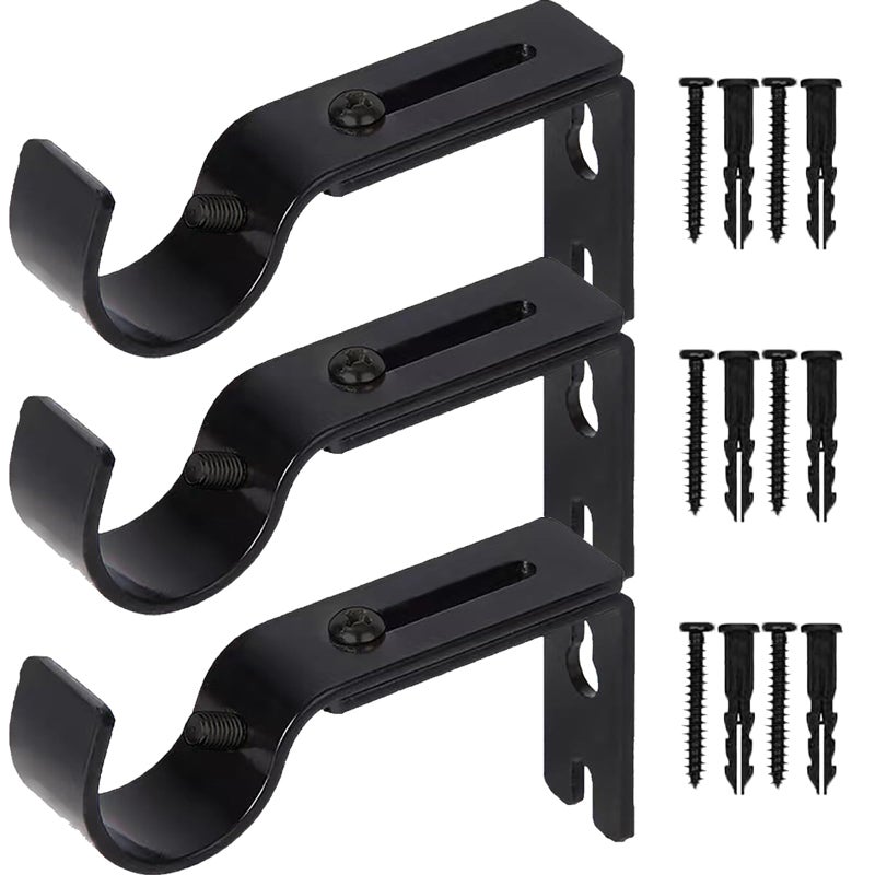 Boxdljh Curtain Rod Brackets for Adjustable, 3 Pack Premium Rod Bracket for Walls, Curtain Rod Holder, Drapery Rod Holders Hardware Window Curtain Rod Support Hanger for 1 Inch Rod (Black-3Pack) - Image 1