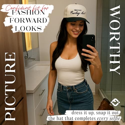 Funky Junque Western Trucker Hat for Women This is My Cowboy Hat Embroidered Cute Adjustable Snapback - This is My Cowboy Hat - Black/Beige - Image 4