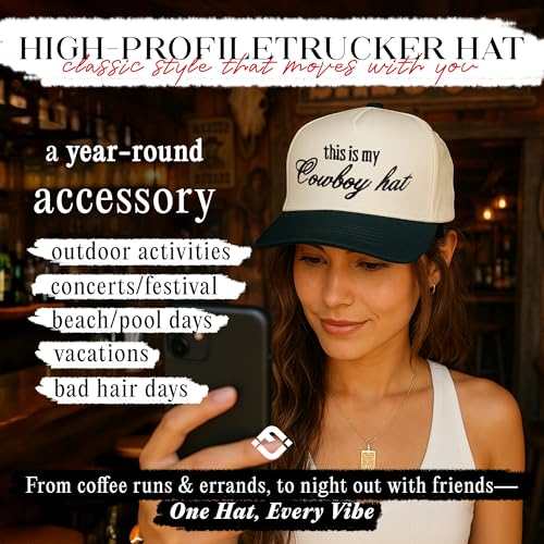 Funky Junque Western Trucker Hat for Women This is My Cowboy Hat Embroidered Cute Adjustable Snapback - This is My Cowboy Hat - Black/Beige - Image 2