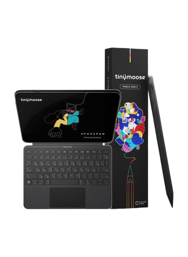 TinyMoose iPad Keyboard & Stylus Bundle — SpacePad Magic Keyboard for iPad 11 (A16) 2024–2025 / iPad 10th Generation (2022) with Arabic/English Backlit Keys & 3-Way Multi-Touch Trackpad + Pencil Pro 2 iPad Pen for All iPad Models 2018–2026 - Image 1