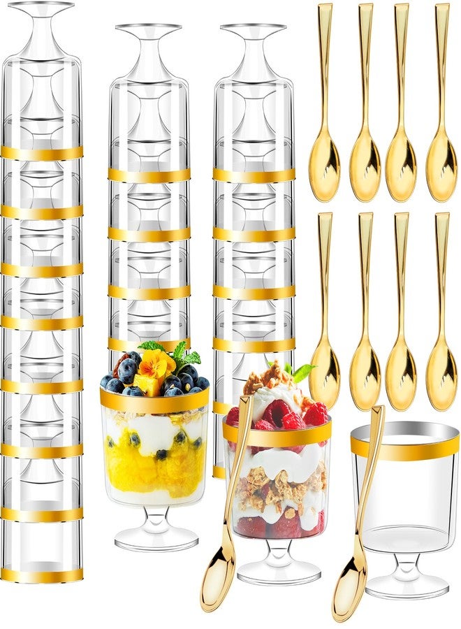 Loccmat 60 Pack Dessert Cups with Spoons,5oz Clear Plastic Dessert Parfait Cups,Mini Parfait Cup for Party,Disposable Round Serving Goblet Cup for Fruit Ice Cream Mousse Birthday Wedding Party - Image 1
