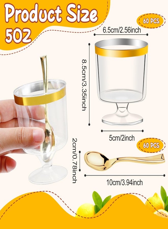 Loccmat 60 Pack Dessert Cups with Spoons,5oz Clear Plastic Dessert Parfait Cups,Mini Parfait Cup for Party,Disposable Round Serving Goblet Cup for Fruit Ice Cream Mousse Birthday Wedding Party - Image 2