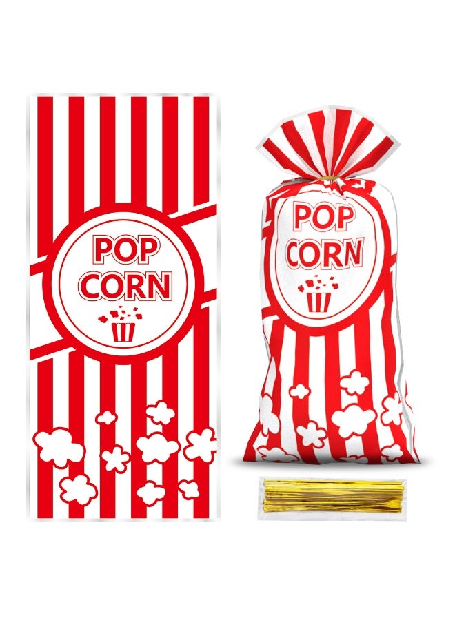 100 Pieces  Popcorn Treat Bags for Party Red and White Striped Cookie Candy Bags with Straps for Circus Carnival Birthday Party Favors - Image 4