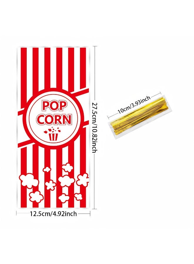 100 Pieces  Popcorn Treat Bags for Party Red and White Striped Cookie Candy Bags with Straps for Circus Carnival Birthday Party Favors - Image 3