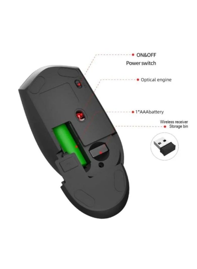 فوريف - ماوس لاسلكي FV-G304 - أعمال مكتبية لاسلكية 2.4 جيجا بايت - 6 أزرار - موفر للطاقة - 3200 نقطة لكل بوصة - مسافة فعالة 10 أمتار - بطارية AA 1x متضمنة - زر تشغيل/إيقاف | أسواد - Image 1
