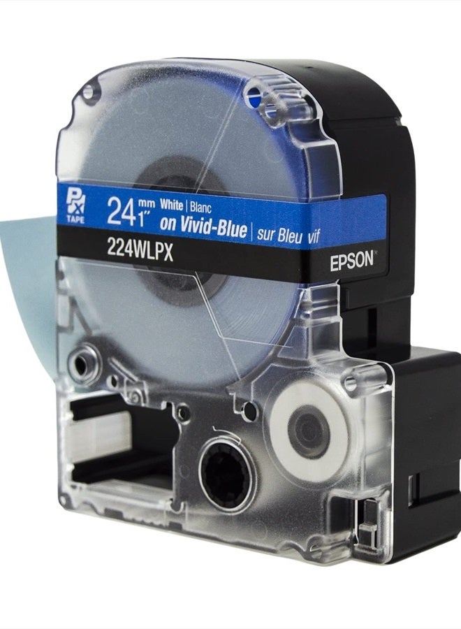 LABELWORKS Epson LABELWORKS 224WLPX PET (Polyester) Tape Cartridge - White on Blue Label Maker Tape - 1" (24MM) Wide, 30' - Image 3