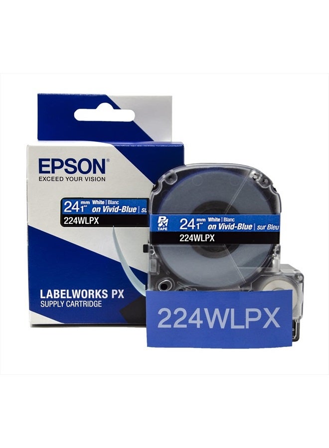 LABELWORKS Epson LABELWORKS 224WLPX PET (Polyester) Tape Cartridge - White on Blue Label Maker Tape - 1" (24MM) Wide, 30' - Image 5
