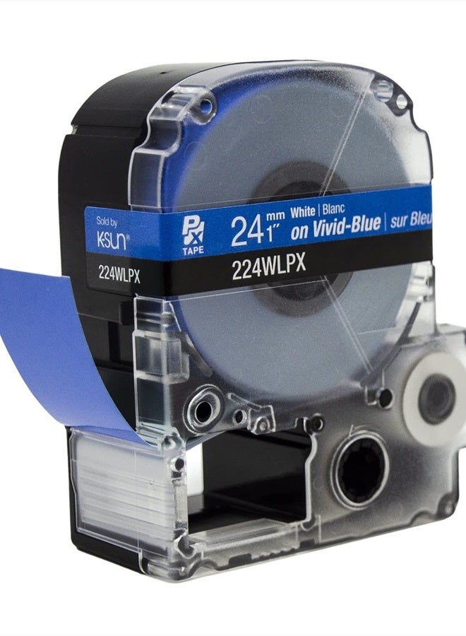 LABELWORKS Epson LABELWORKS 224WLPX PET (Polyester) Tape Cartridge - White on Blue Label Maker Tape - 1" (24MM) Wide, 30' - Image 4
