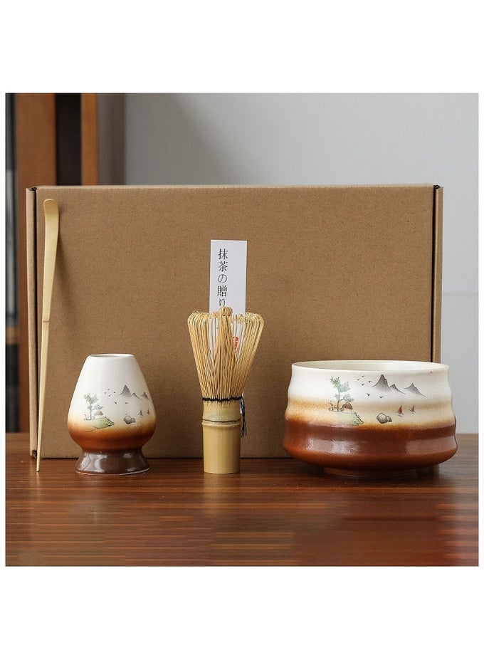 4-PIECE MATCHA GREEN TEA WHISK SET MATCHA TEA SET STAND KIT BOWL WHISK