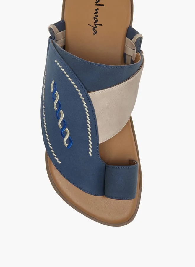 الواحة صنادل رجالي مطرزة سهلة الارتداء بتصميم عربي وحلقة إصبع