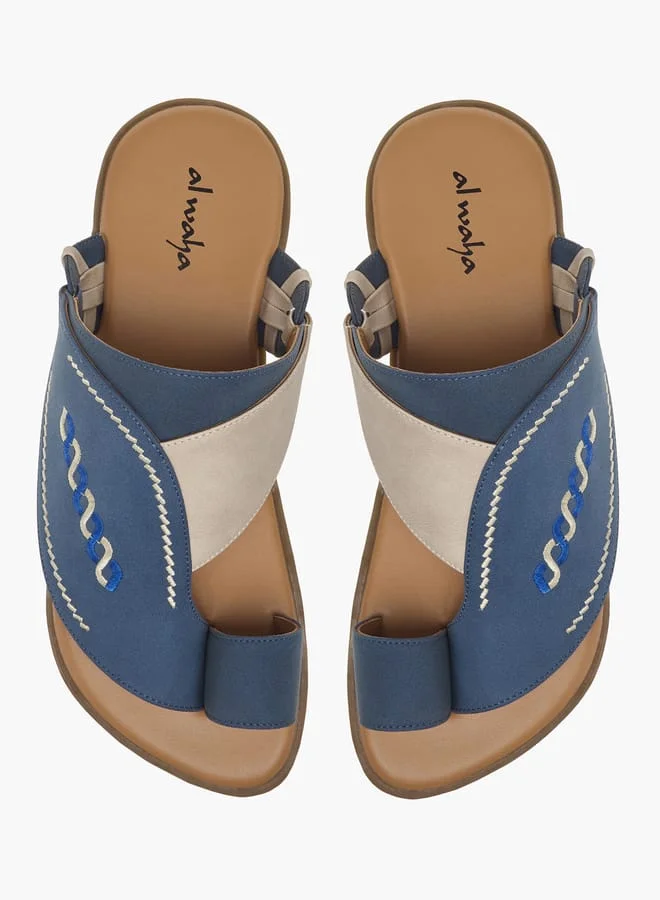 Al Waha Men Embroidered Slip-On Arabic Sandals with Toe Loop