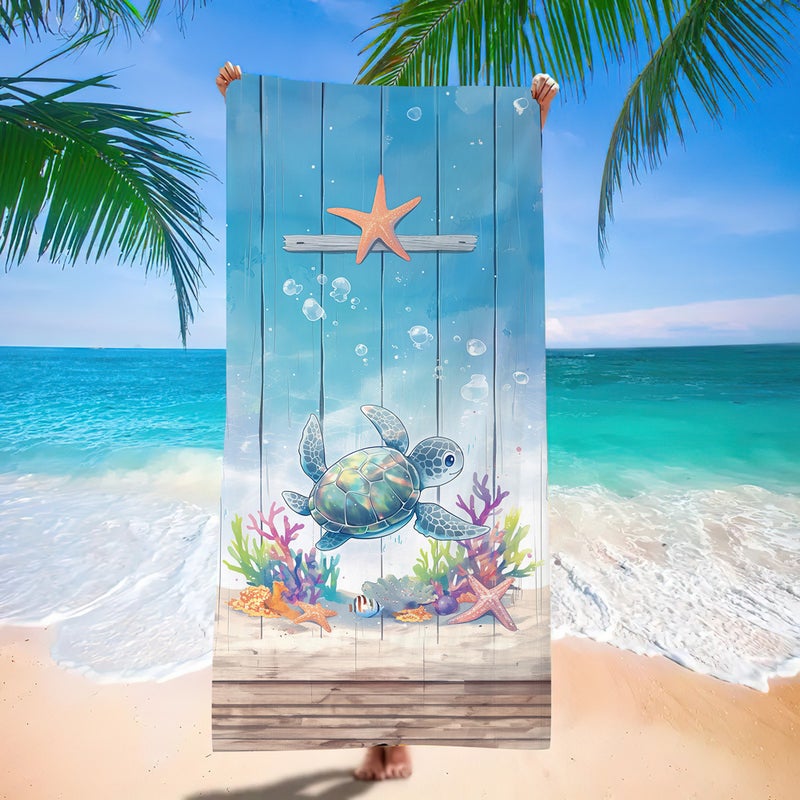 Explosions Sea Turtle Pattern Beach Towel Microfiber Absorbent Bath Towel Quick-Drying Double-Sided Velvet Beach Blanket Set - Image 1