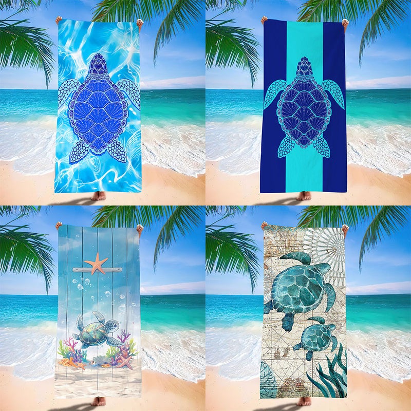 Explosions Sea Turtle Pattern Beach Towel Microfiber Absorbent Bath Towel Quick-Drying Double-Sided Velvet Beach Blanket Set - Image 2