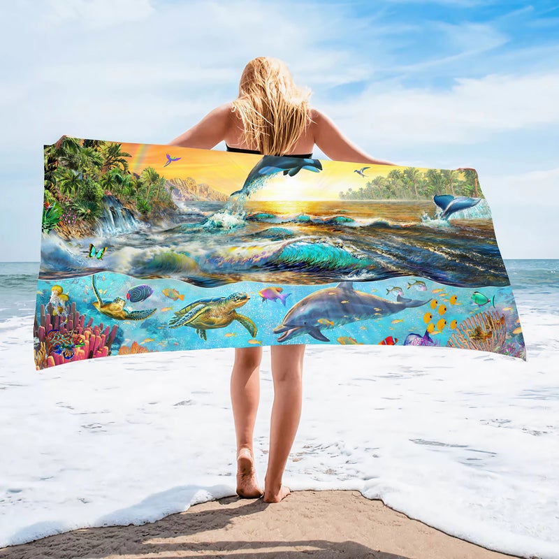 Explosions Sea Turtle Pattern Beach Towel Microfiber Absorbent Bath Towel Quick-Drying Double-Sided Velvet Beach Blanket Set - Image 3