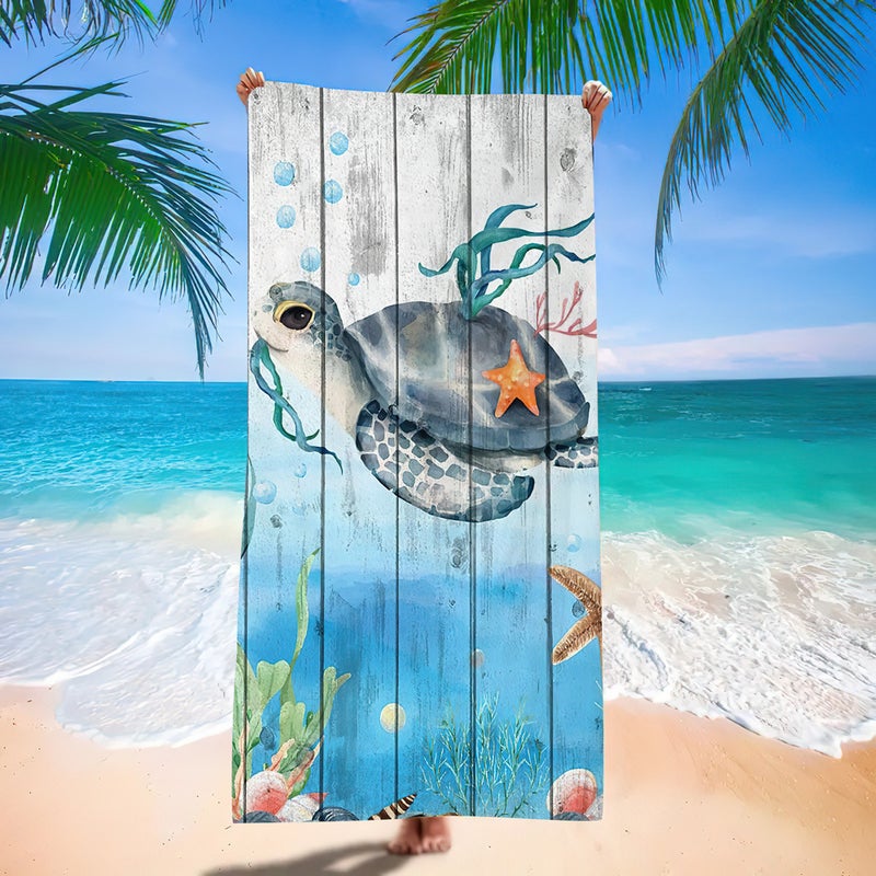 Explosions Sea Turtle Pattern Beach Towel Microfiber Absorbent Bath Towel Quick-Drying Double-Sided Velvet Beach Blanket Set - Image 4