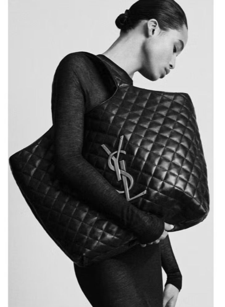 ایو سن لوران حقيبة يد نسائية من جلد نابا مع حقيبة مضغوطة قابلة للإزالة، حقيبة كتف نسائية، حقيبة يد نسائية، حقيبة تسوق نسائية طويلة - Image 4