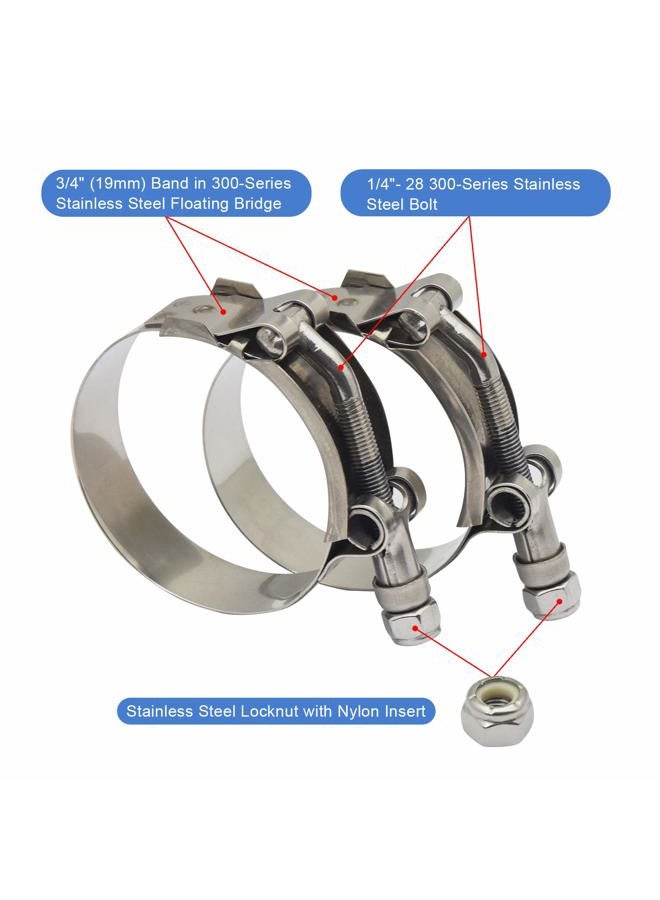 Roadformer 2" T-Bolt Hose Clamp - Working Range 56mm - 64mm for 2" Hose ID, Stainless Steel Bolt, Stainless Steel Band Floating Bridge and Nylon Insert Locknut (56mm - 64mm, 2 pack) - Image 2