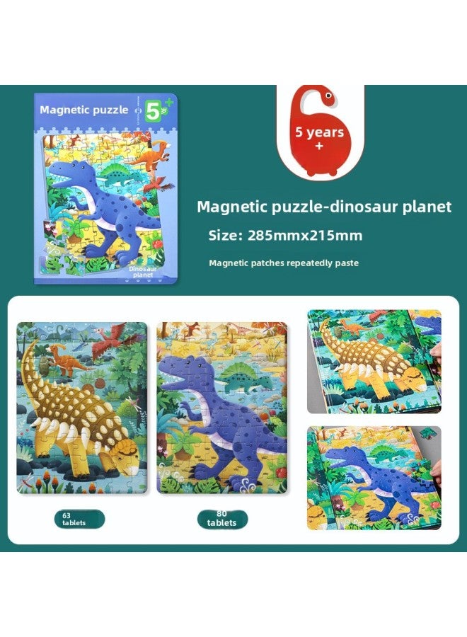 Children 2-5 Years Old Puzzle Magnetic Puzzle Baby Enlightenment Concentration Training Small Toy Puzzle Book Dinosaur Puzzle-Color:Magnetic Puzzle 5 + 【Dinosaur Planet】】 - Image 1