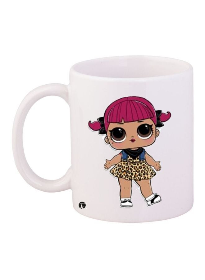 RYN Doll Printed Coffee Mug White/Pink/Brown 11ounce